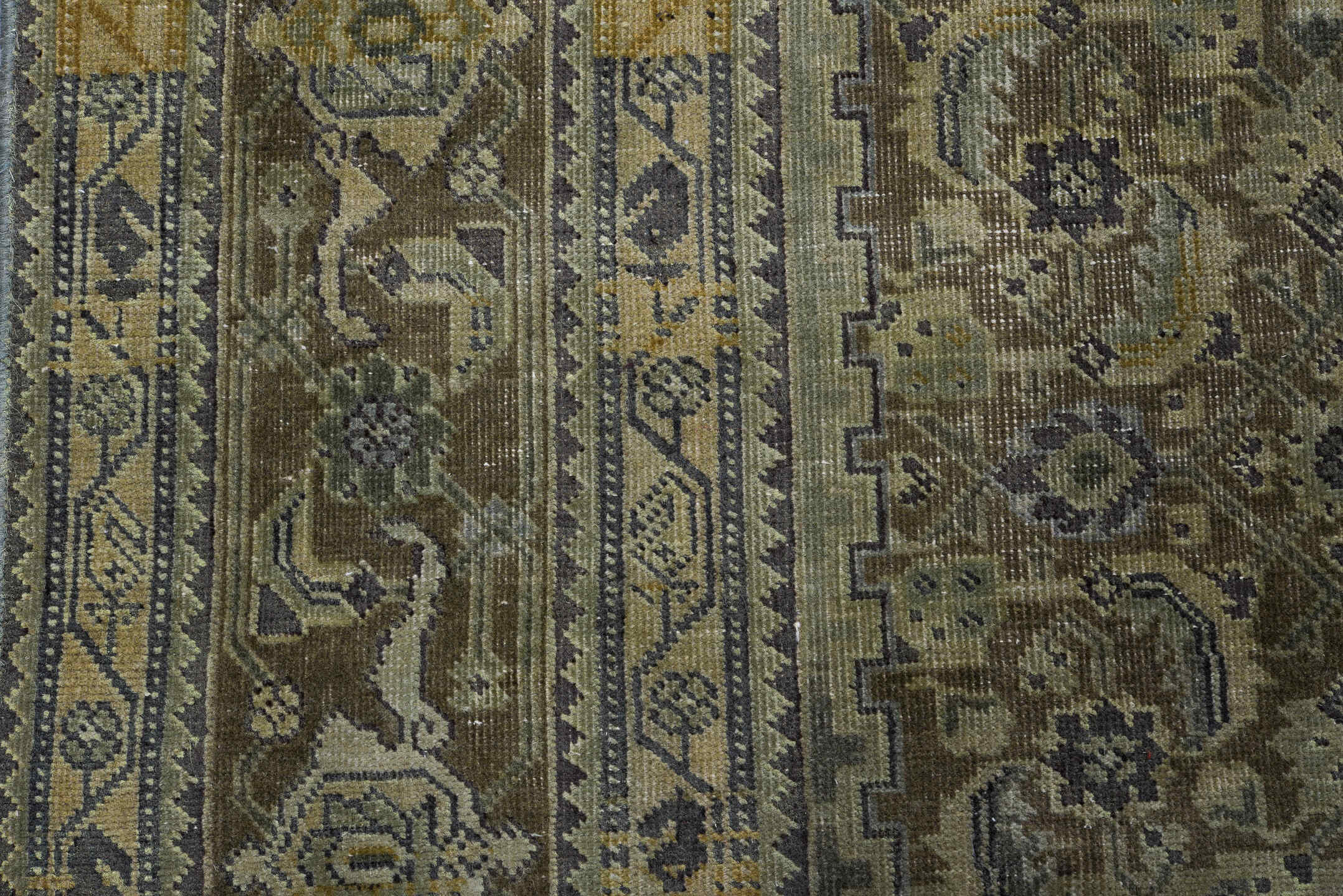 6' x 9' one-of-a-kind handmade vintage Tabriz medium size rug. Color palette: taupe, brown, sage, ivory, camel, slate