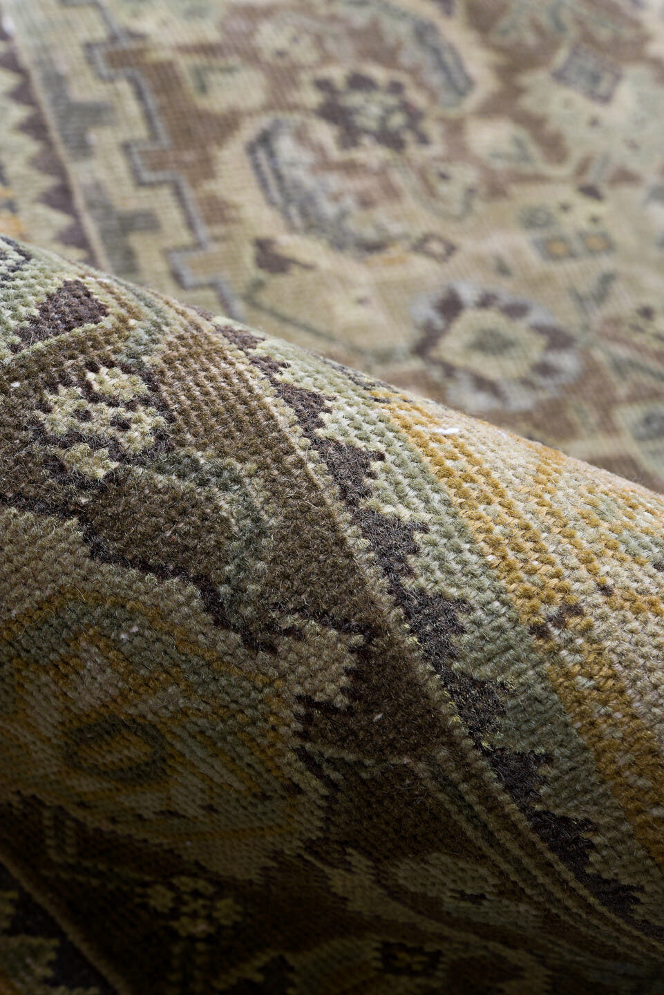 6' x 9' one-of-a-kind handmade vintage Tabriz medium size rug. Color palette: taupe, brown, sage, ivory, camel, slate