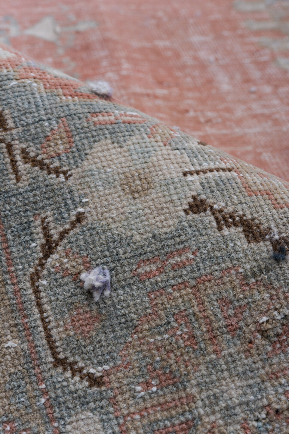 7' x 10' one-of-a-kind handmade vintage Veece large size rug. Color palette: blue, brown, dim gray, gainsboro, gray