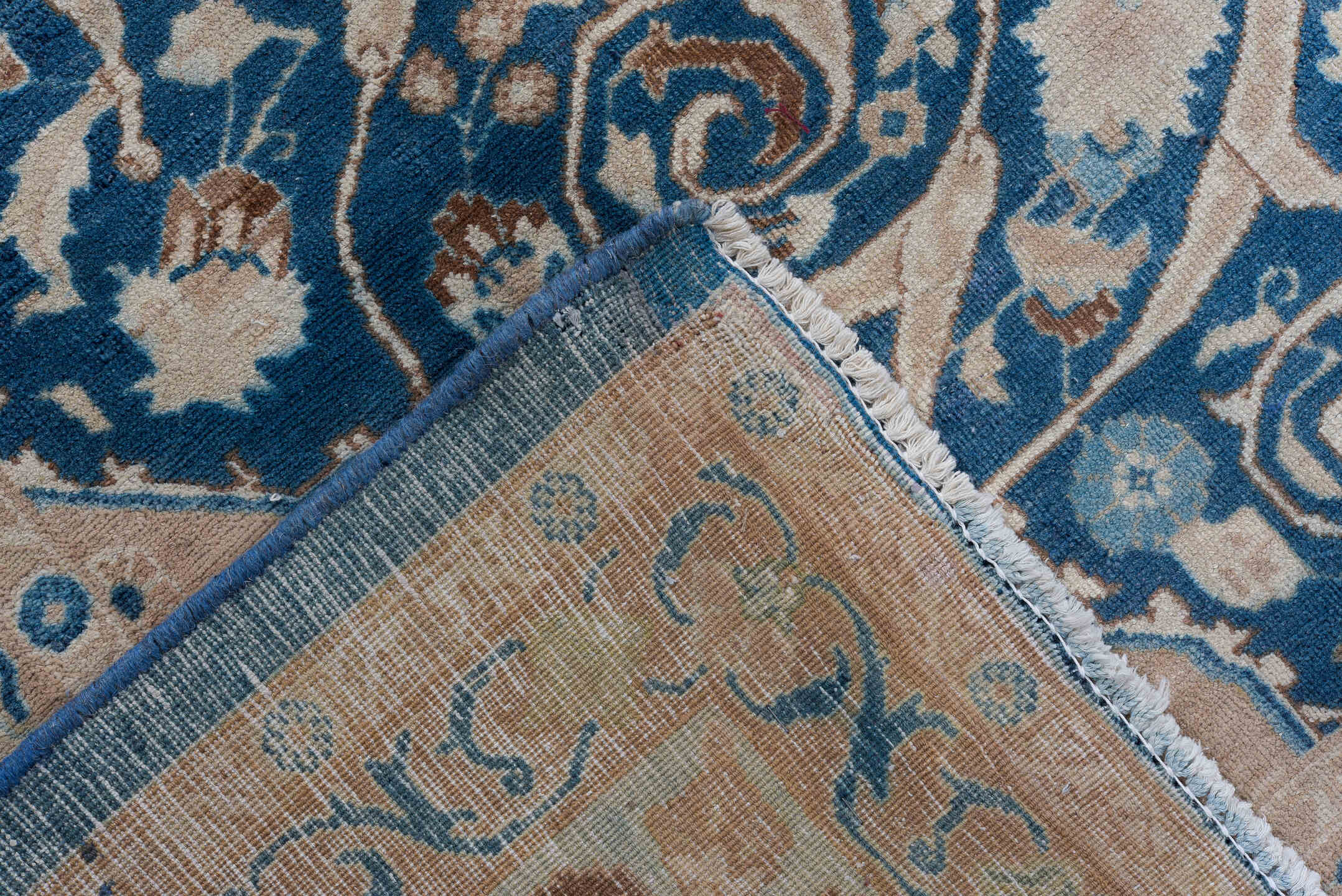 9' x 12' one-of-a-kind handmade vintage Tabriz large size rug. Color palette: arapawa, blue, brown, dark gray, gainsboro