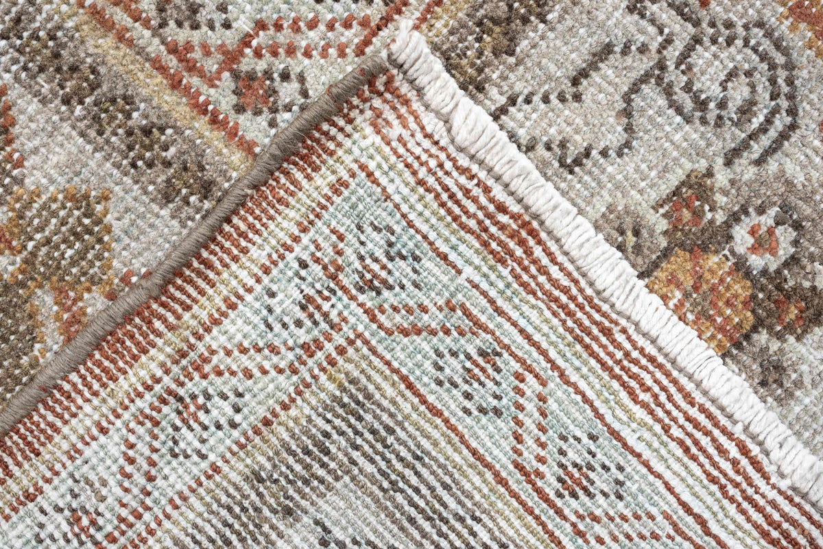 10' x 13' one-of-a-kind handmade antique Mahal oversize rug. Color palette: terracotta, ivory, taupe, sage, gray, rust