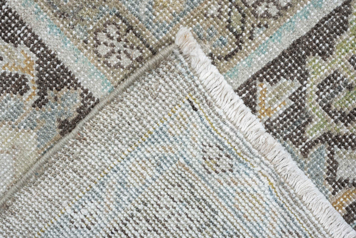 8' x 11' one-of-a-kind handmade antique Mahal large size rug. Color palette: blue gray, ivory, charcoal, taupe, sage