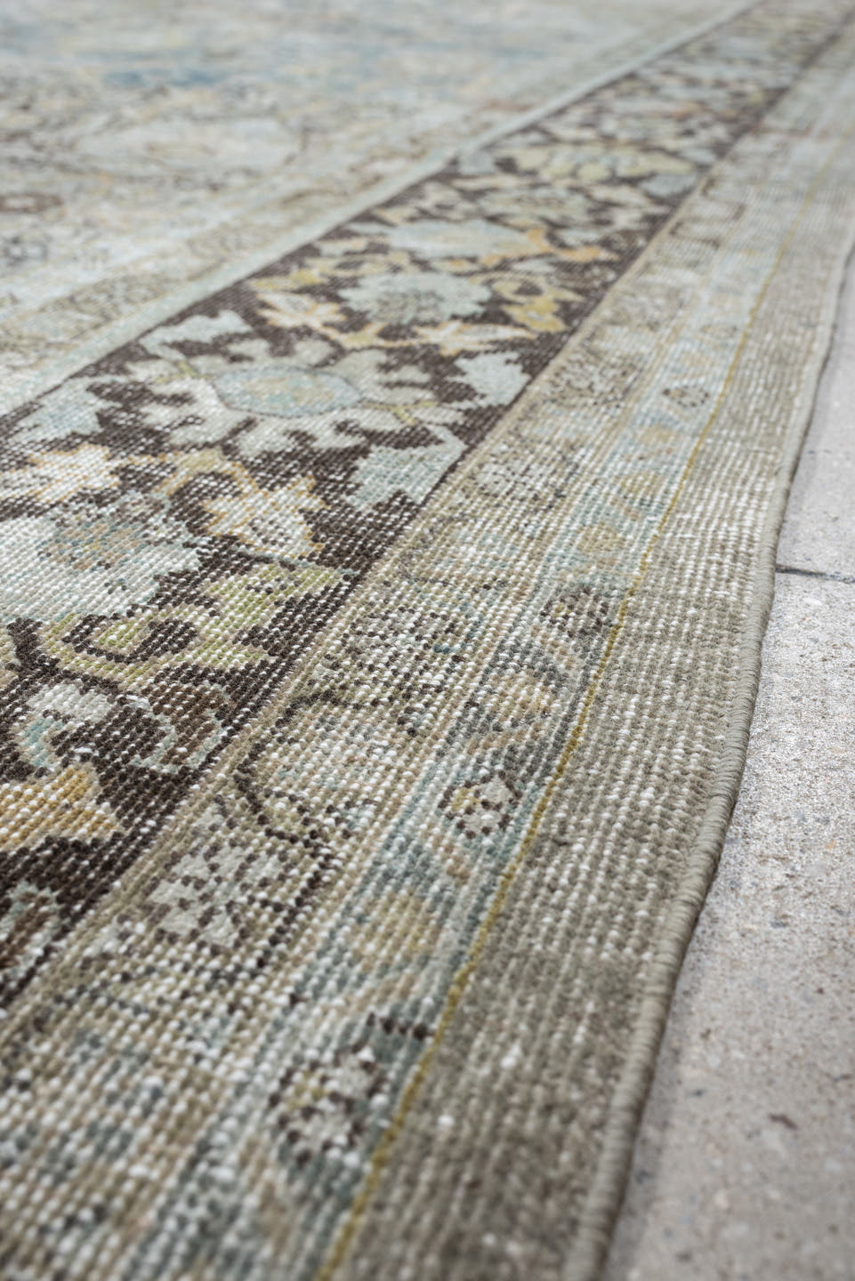 8' x 11' one-of-a-kind handmade antique Mahal large size rug. Color palette: blue gray, ivory, charcoal, taupe, sage