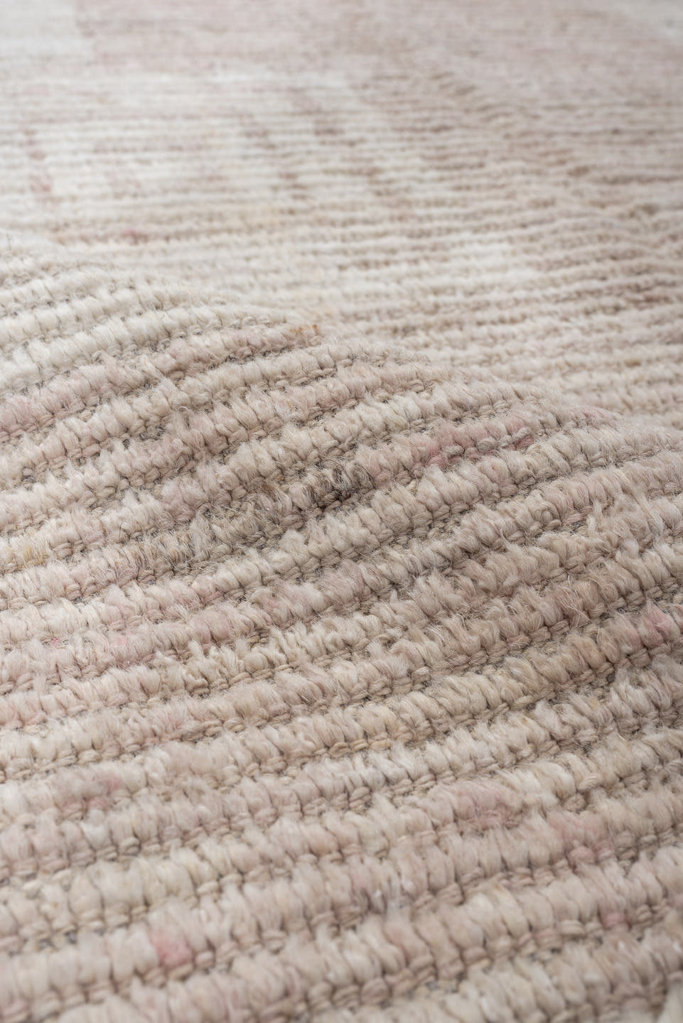 11' x 3' one-of-a-kind handmade vintage Oushak rug. Color palette: ivory, blush, taupe, sand, cream, pink, beige, gray