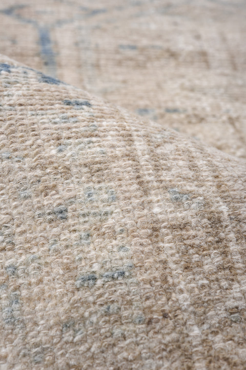 3' x 6' one-of-a-kind handmade vintage Karaje runner rug. Color palette: ivory, beige, taupe, slate, light blue, gray