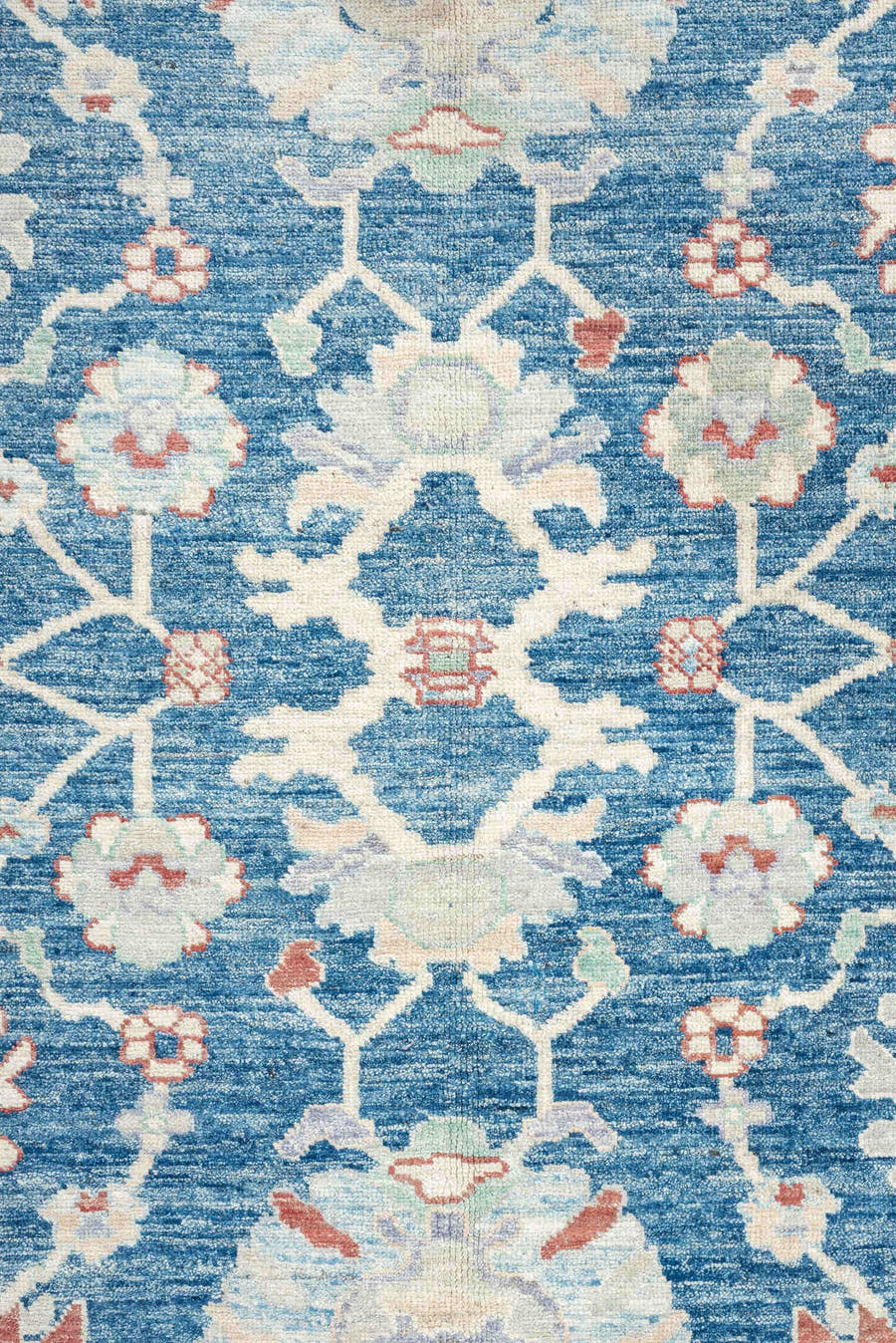 8' x 10' one-of-a-kind handmade vintage Sultanabad large size rug. Color palette: blue, ivory, pale aqua, terracotta, sage