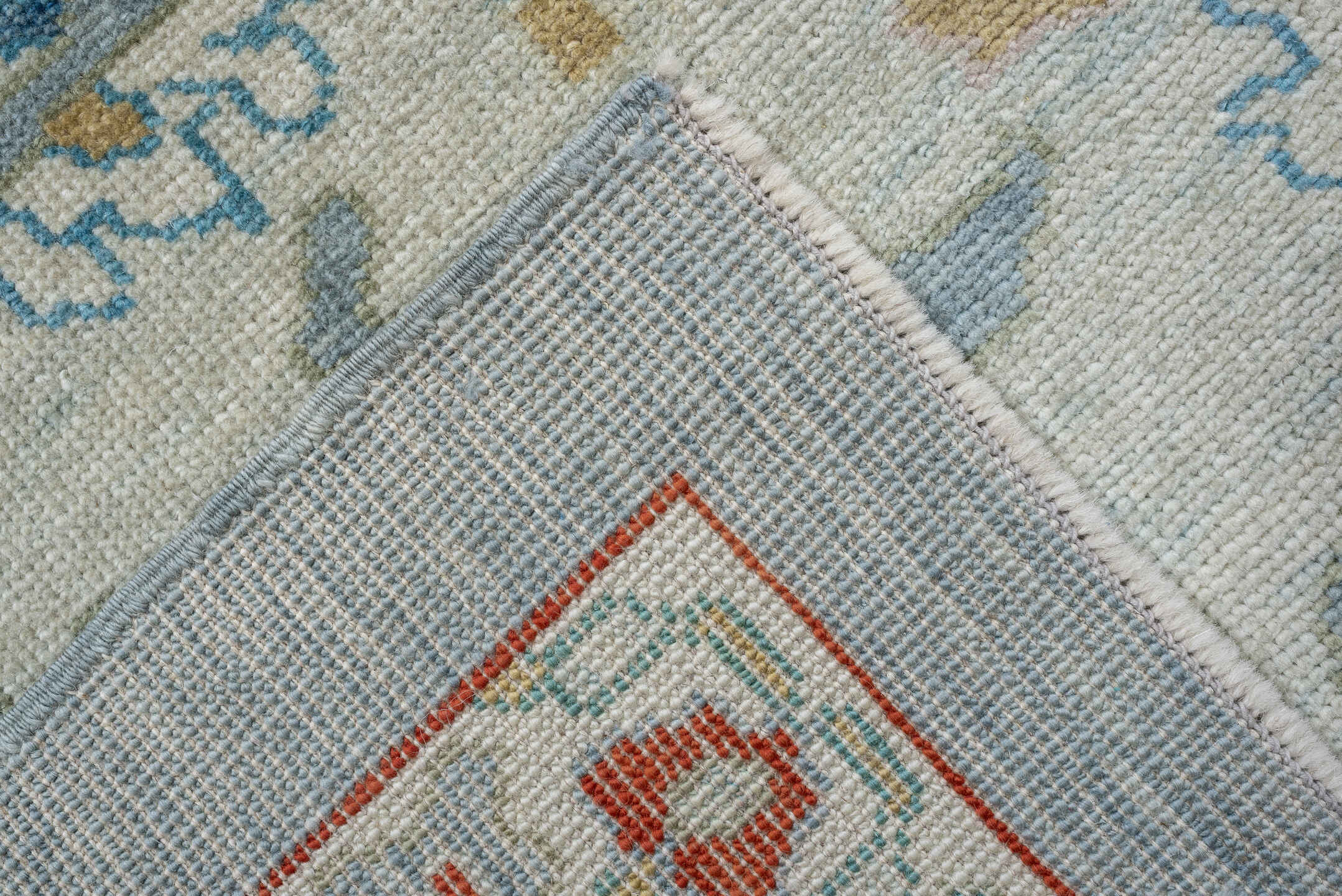 8' x 10' one-of-a-kind handmade vintage Sultanabad large size rug. Color palette: sky blue, ivory, coral, sage, gold, taupe