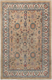 6' x 10' one-of-a-kind handmade vintage Sultanabad large size rug. Color palette: camel, ivory, indigo, rust, blush, slate