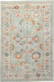 6' x 9' one-of-a-kind handmade vintage Sultanabad medium size rug. Color palette: pale aqua, ivory, coral, sky blue, taupe