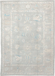 7' x 10' one-of-a-kind handmade vintage Oushak large size rug. Color palette: pale blue, ivory, taupe, cream, sky blue