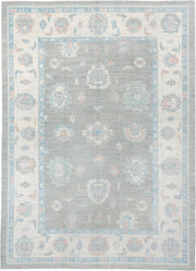 10' x 14' one-of-a-kind handmade vintage Oushak large size rug. Color palette: blue_gray, ivory, sky_blue, soft_coral, taupe