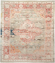 12' x 14' one-of-a-kind handmade vintage Oushak oversize rug. Color palette: sage, coral, ivory, terracotta, taupe, peach
