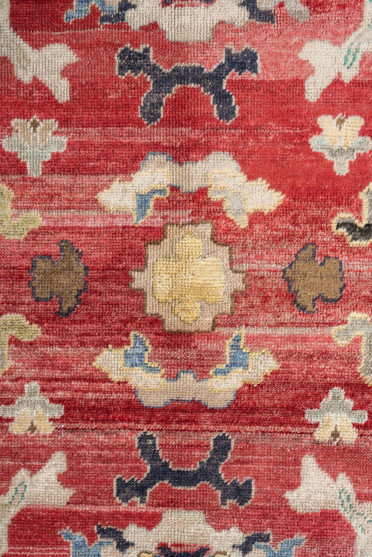 12' x 15' one-of-a-kind handmade vintage Oushak oversize rug. Color palette: terracotta, sage, ivory, rust, cream, navy