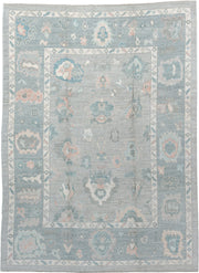 7' x 10' one-of-a-kind handmade vintage Oushak large size rug. Color palette: blue_gray, ivory, aqua, blush, taupe, sage