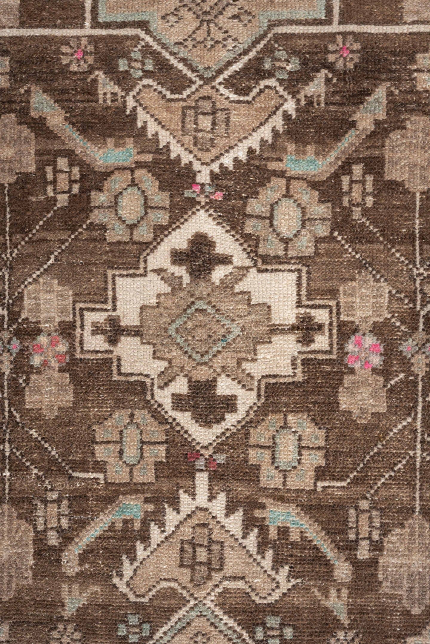 2' x 8' one-of-a-kind handmade antique Hamadan runner rug. Color palette: brown, ivory, taupe, sky blue, rose, charcoal