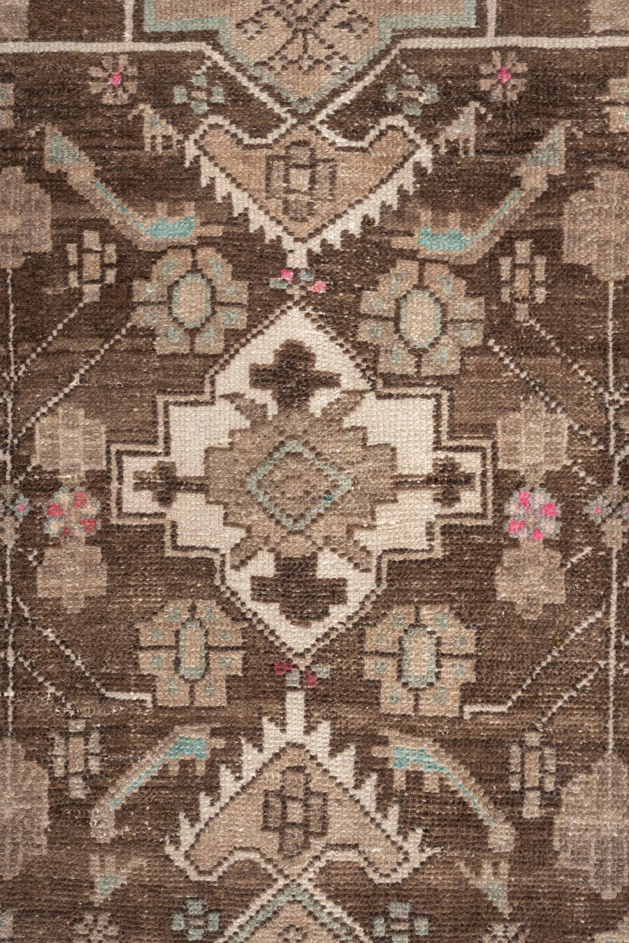 2' x 8' one-of-a-kind handmade antique Hamadan runner rug. Color palette: brown, ivory, taupe, sky blue, rose, charcoal