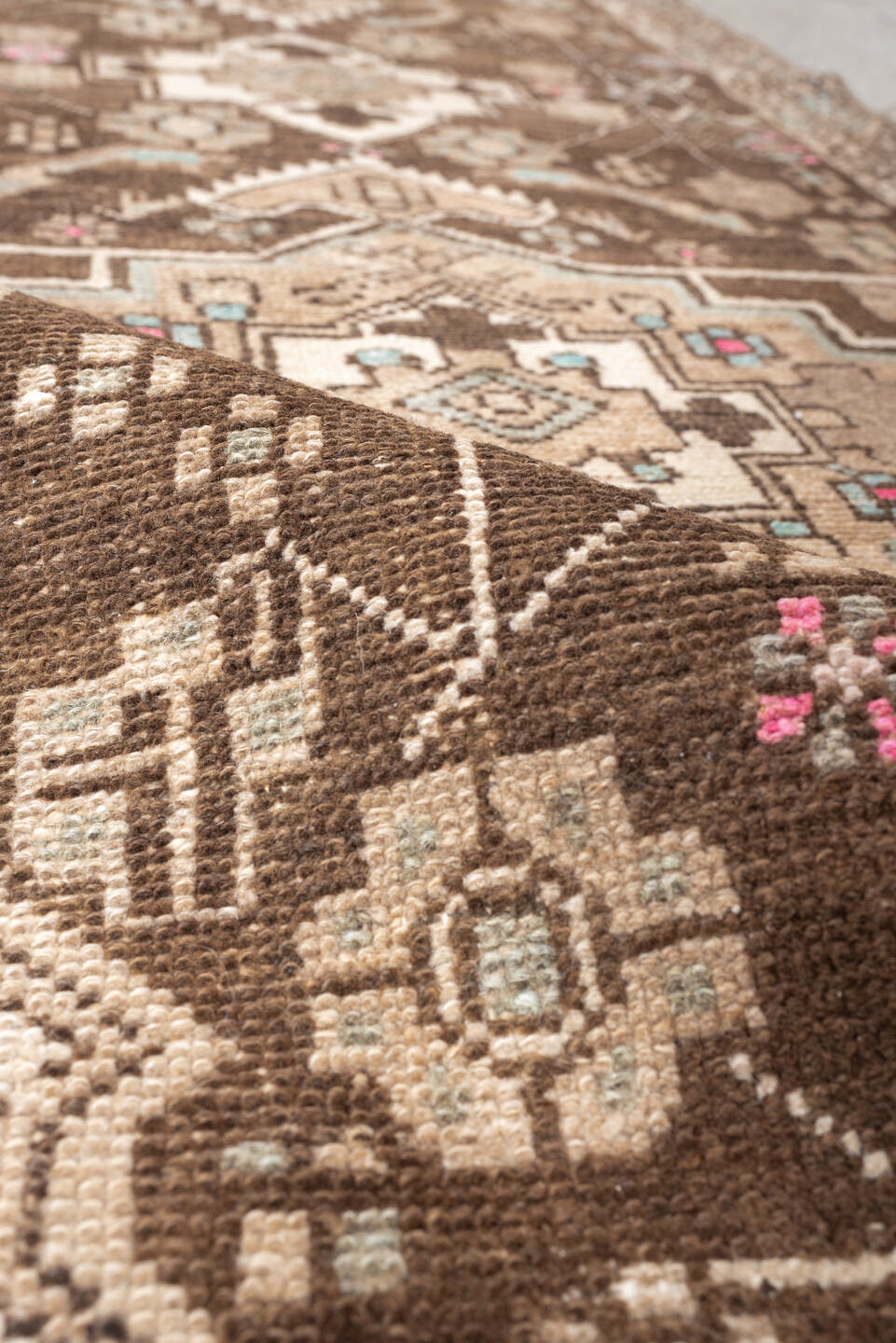 2' x 8' one-of-a-kind handmade antique Hamadan runner rug. Color palette: brown, ivory, taupe, sky blue, rose, charcoal