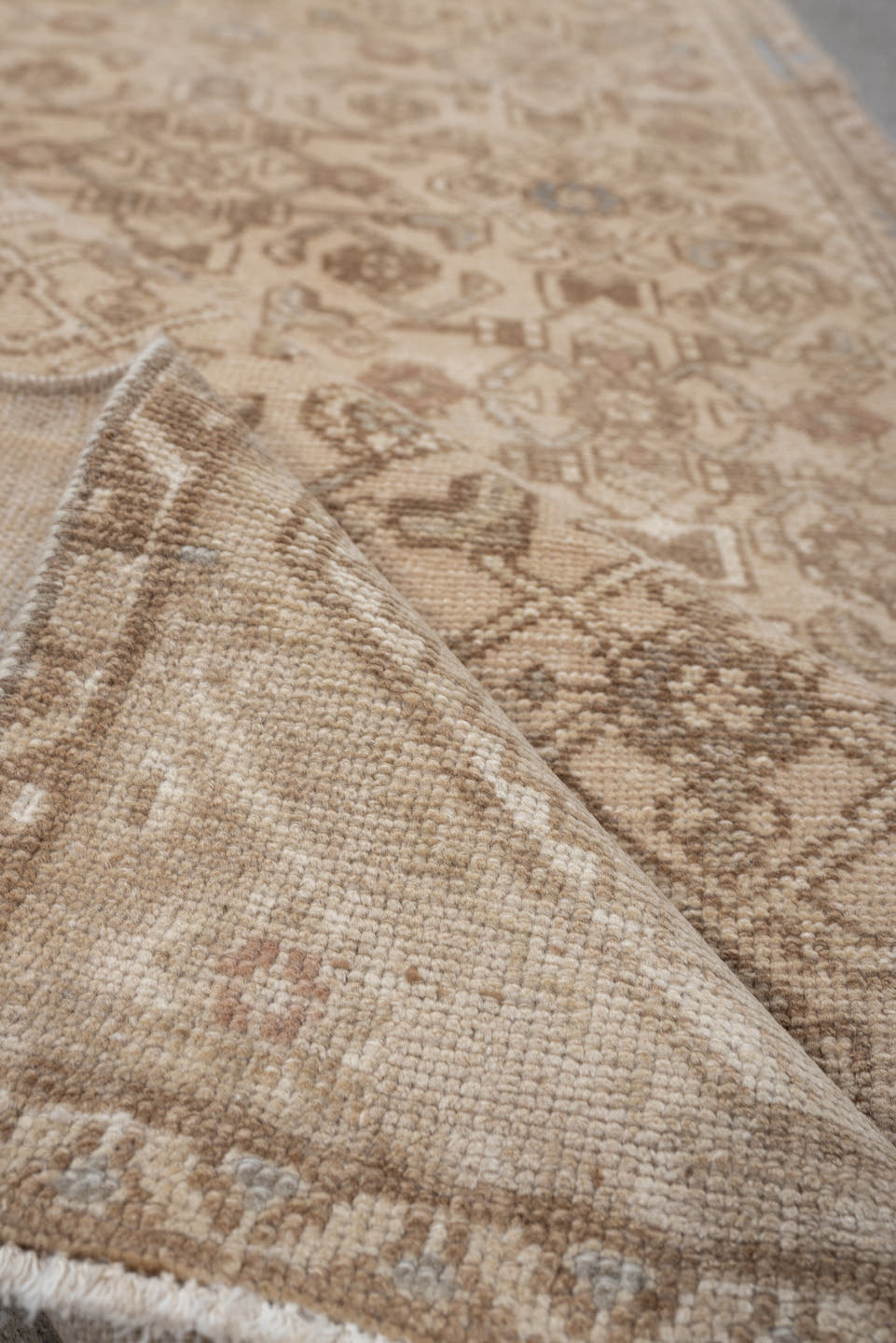 2' x 9' one-of-a-kind handmade antique Hamadan runner rug. Color palette: ivory, camel, taupe, sand, rose, pale_blue, beige