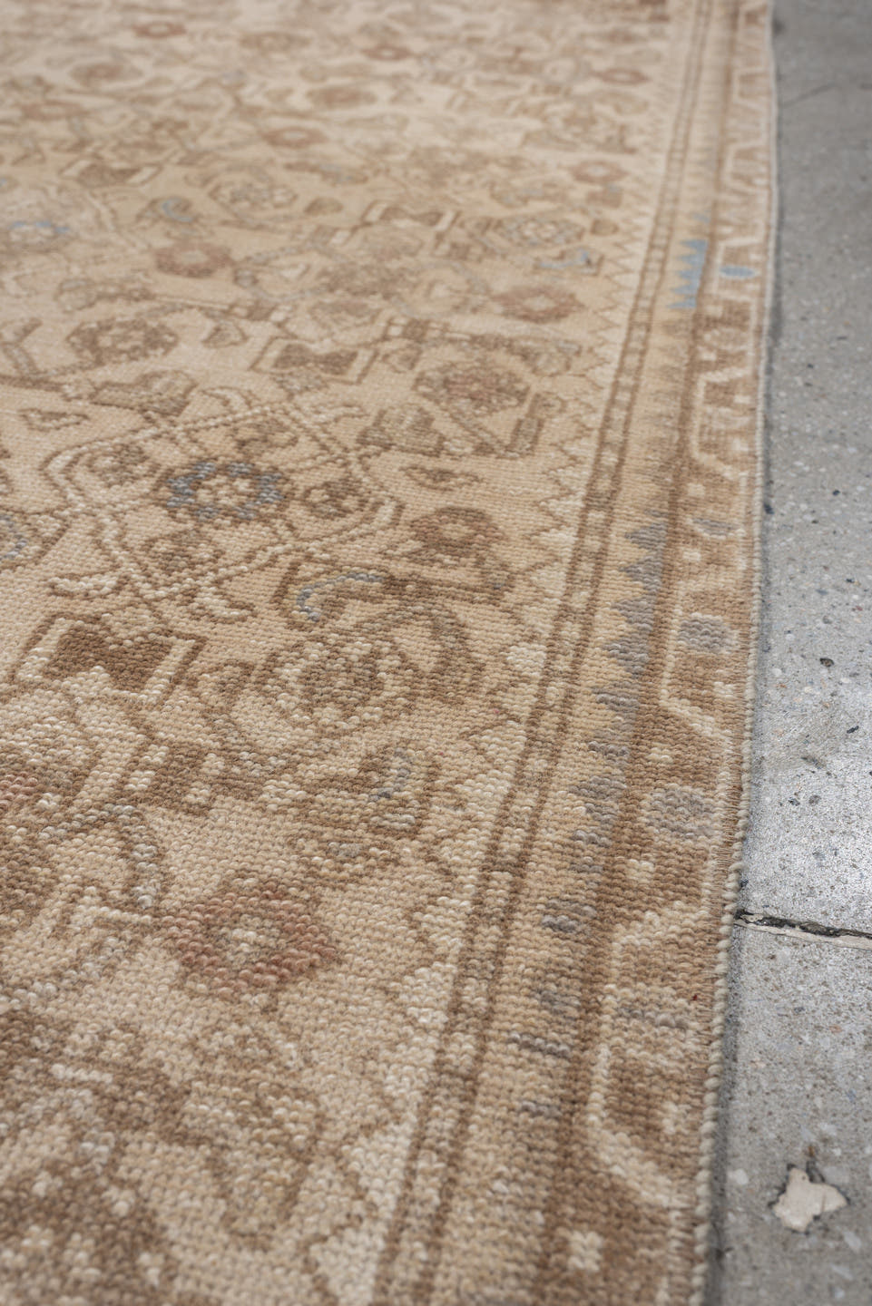 2' x 9' one-of-a-kind handmade antique Hamadan runner rug. Color palette: ivory, camel, taupe, sand, rose, pale_blue, beige