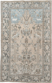 4' x 6' one-of-a-kind handmade antique Isfahan small size rug. Color palette: ivory, pale blue, charcoal, taupe, slate