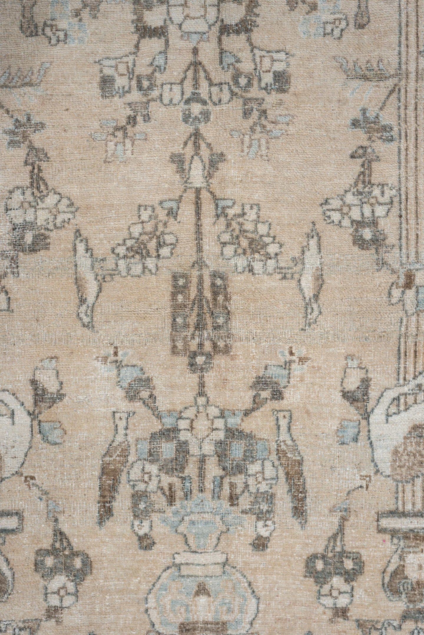 4' x 6' one-of-a-kind handmade antique Isfahan small size rug. Color palette: ivory, pale blue, charcoal, taupe, slate