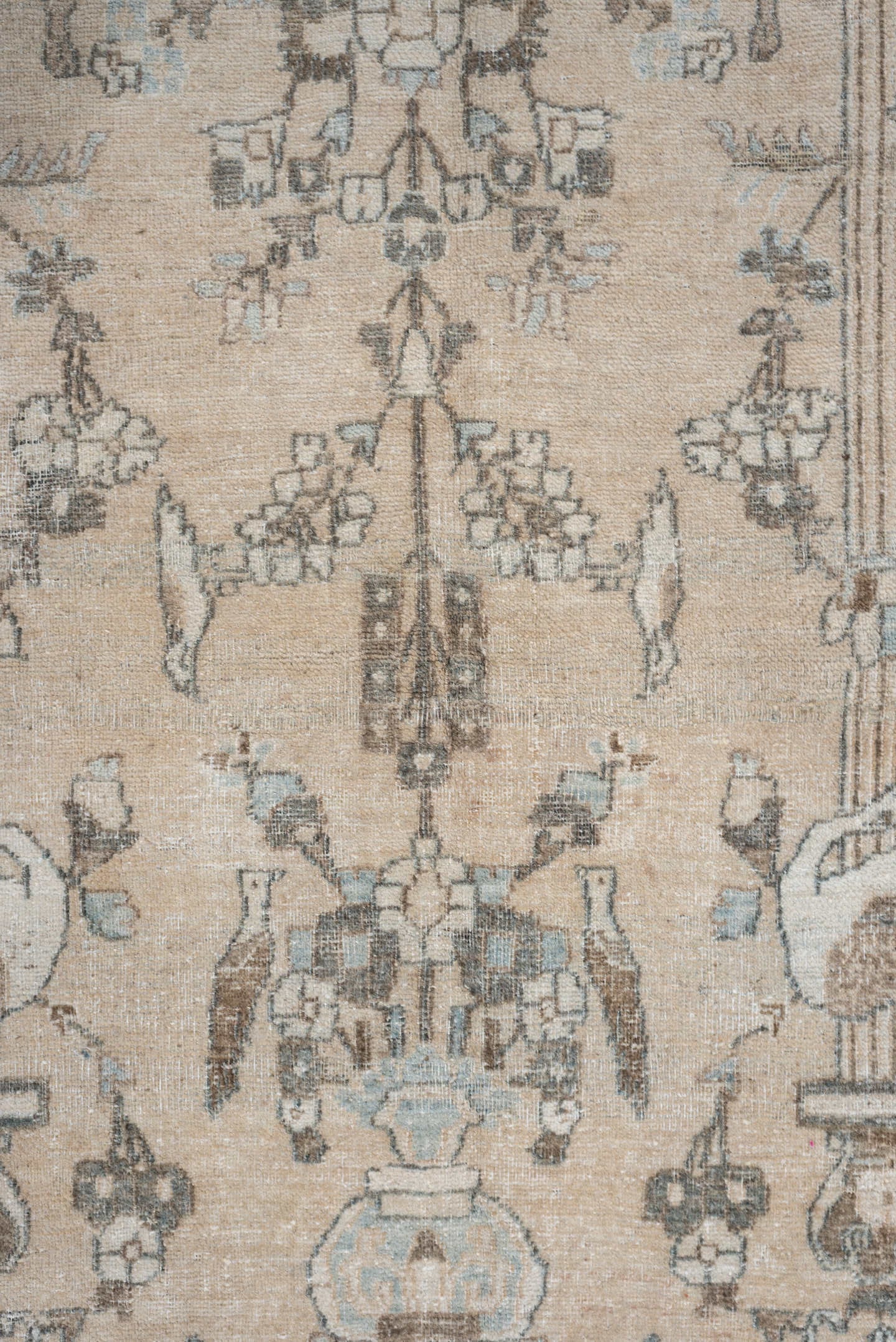 4' x 6' one-of-a-kind handmade antique Isfahan small size rug. Color palette: ivory, pale blue, charcoal, taupe, slate