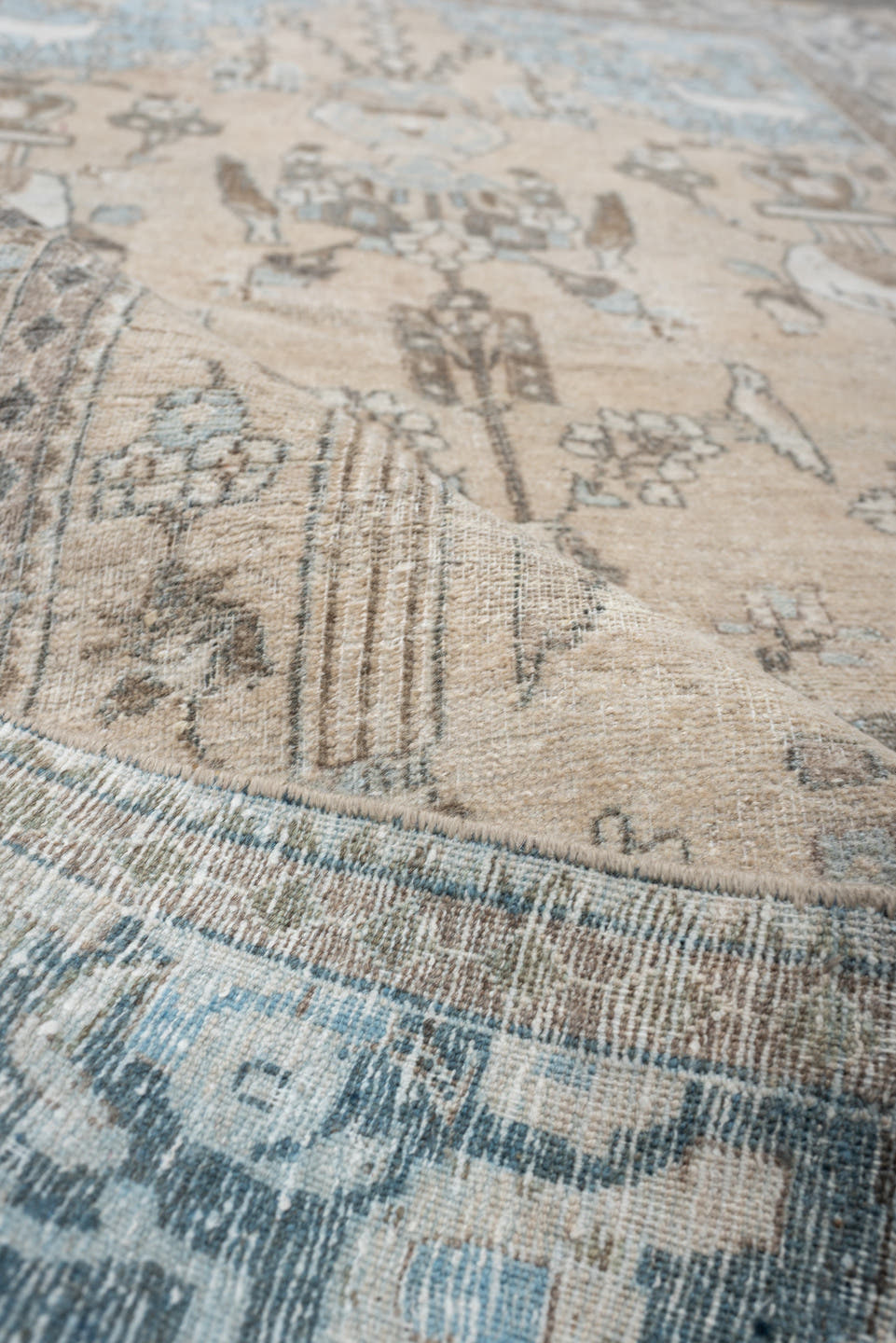 4' x 6' one-of-a-kind handmade antique Isfahan small size rug. Color palette: ivory, pale blue, charcoal, taupe, slate