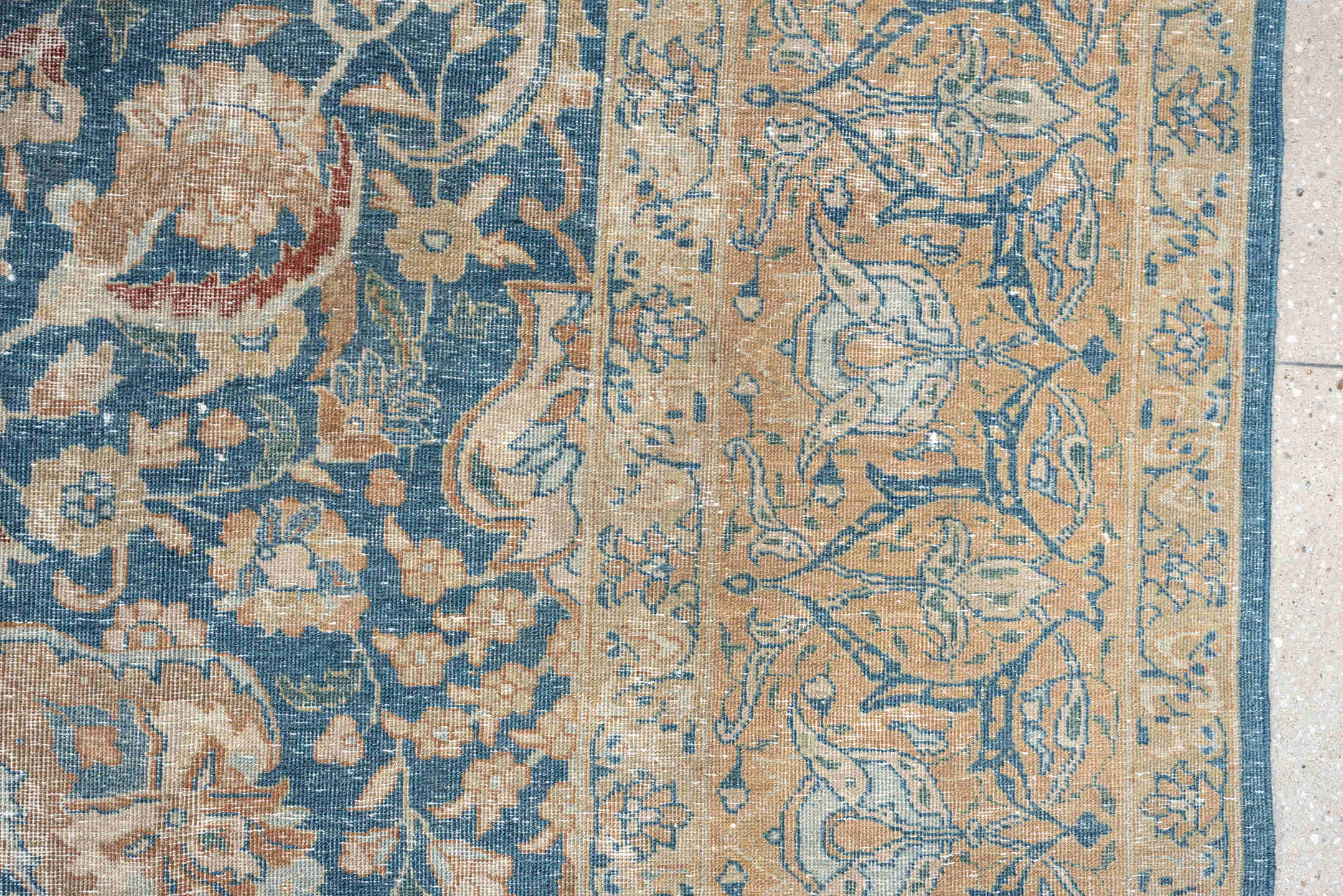 10' x 12' one-of-a-kind handmade antique Tabriz large size rug. Color palette: blue, ivory, beige, blush, terracotta, taupe