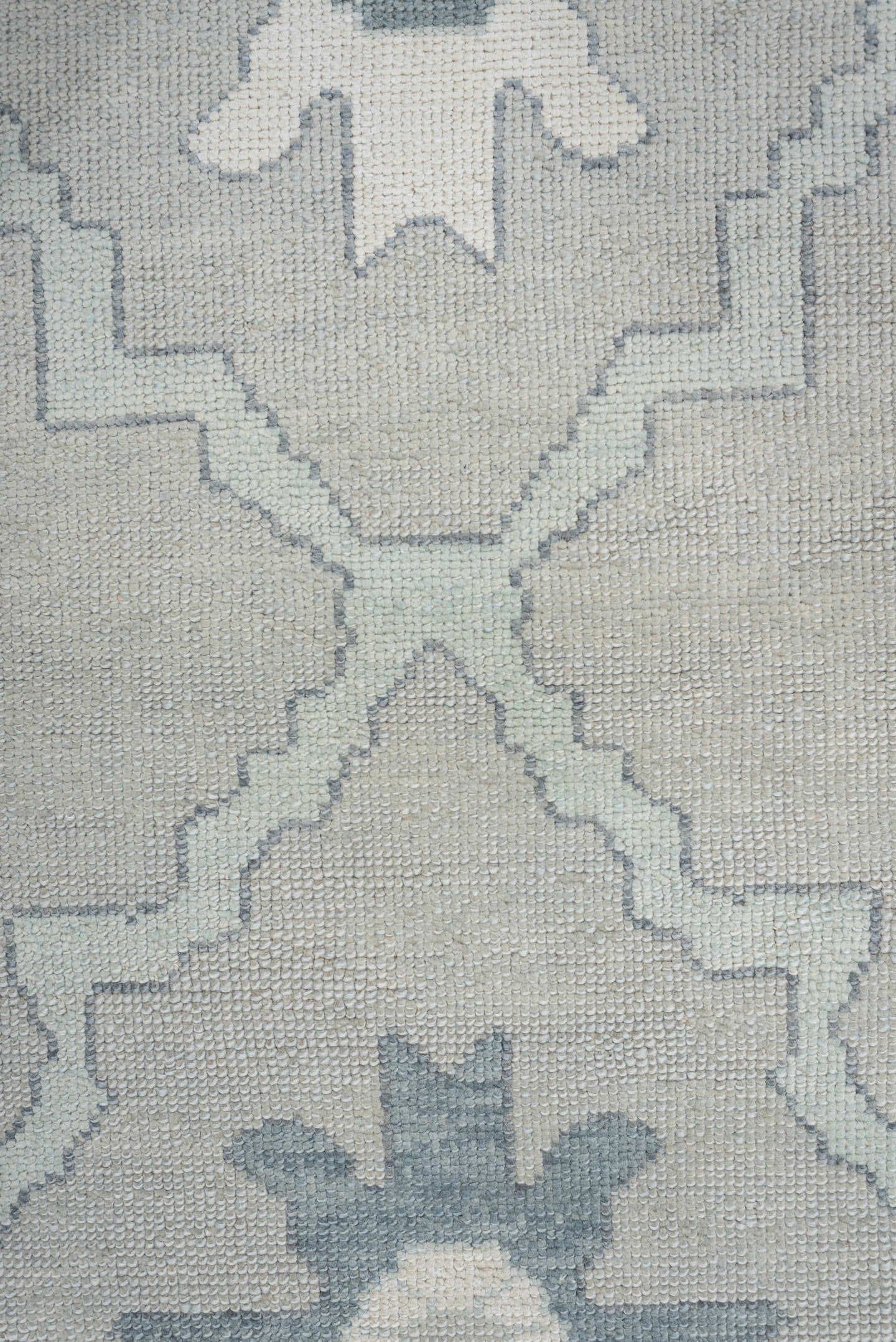 3' x 6' one-of-a-kind handmade vintage Oushak runner rug. Color palette: ivory, light blue, pale gray, cream, light gray