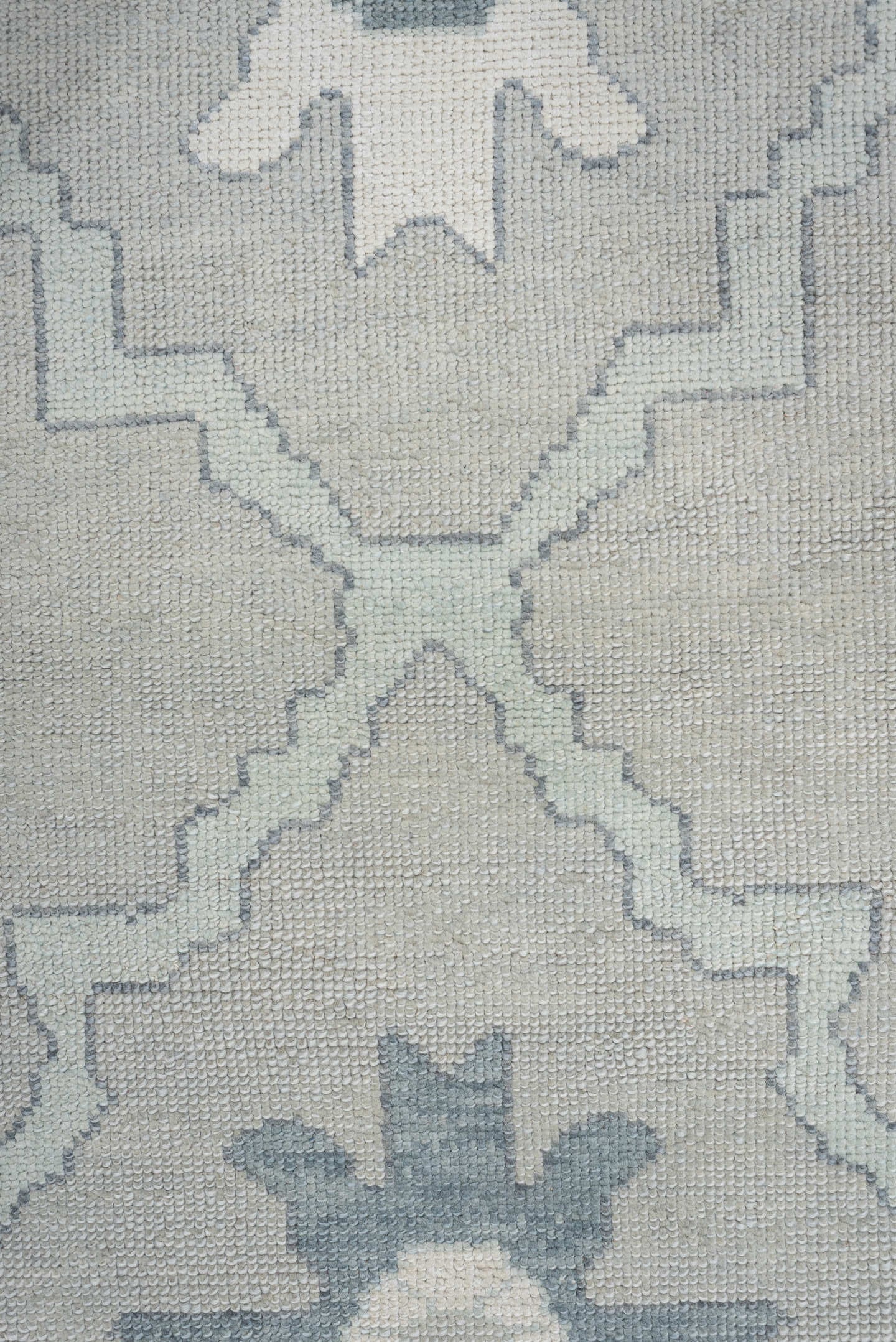 3' x 6' one-of-a-kind handmade vintage Oushak runner rug. Color palette: ivory, light blue, pale gray, cream, light gray