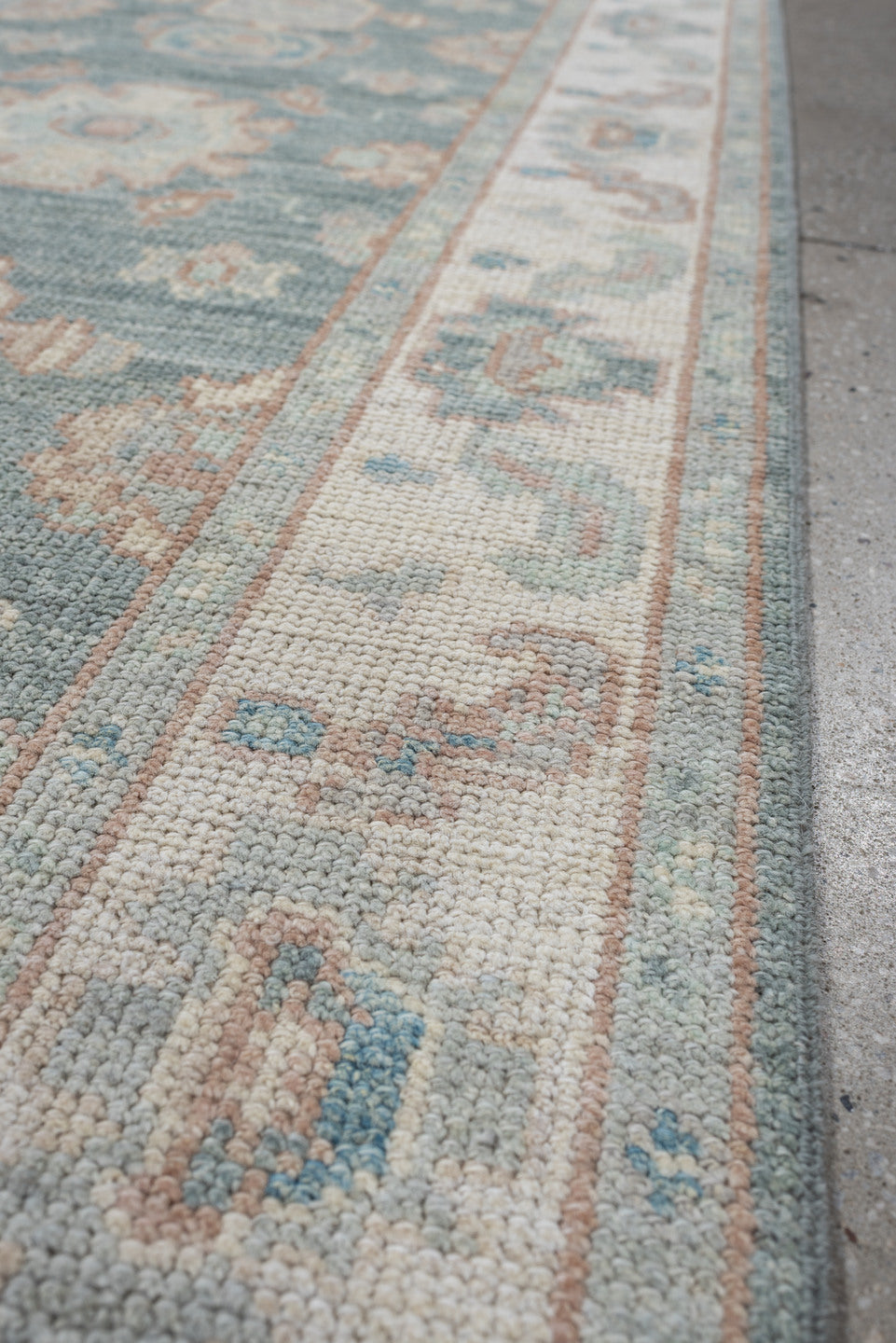 3' x 12' one-of-a-kind handmade vintage Oushak runner rug. Color palette: aqua, ivory, beige, taupe, pale blue, sand, teal