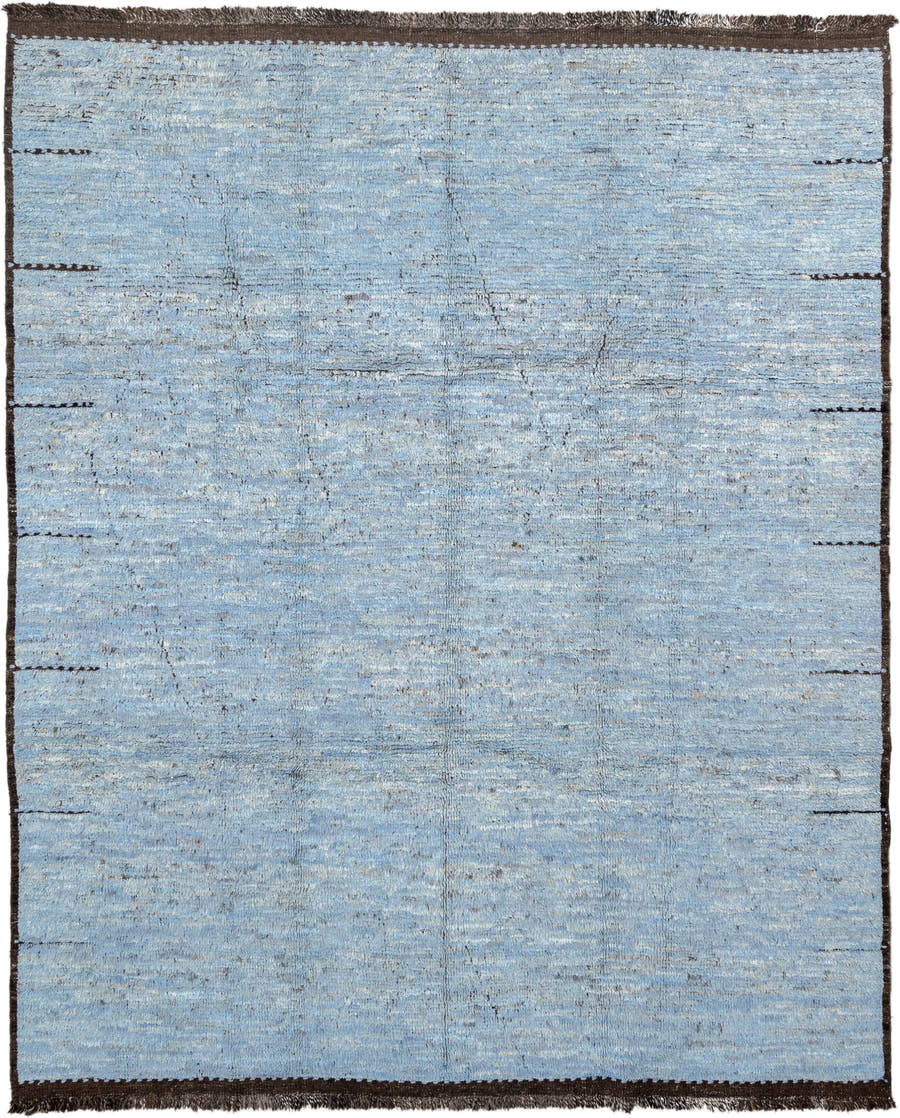 8' x 10' one-of-a-kind handmade vintage Tulu large size rug. Color palette: powder blue, brown, ivory, charcoal, light blue
