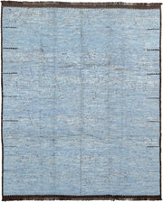 8' x 10' one-of-a-kind handmade vintage Tulu large size rug. Color palette: powder blue, brown, ivory, charcoal, light blue