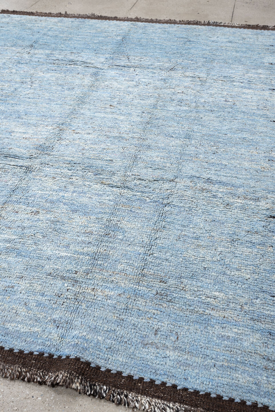 8' x 10' one-of-a-kind handmade vintage Tulu large size rug. Color palette: powder blue, brown, ivory, charcoal, light blue