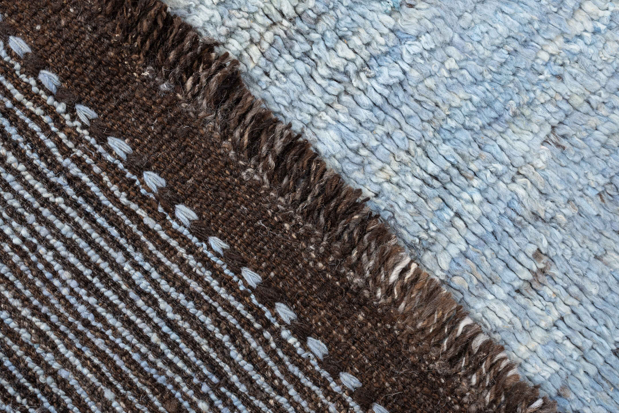 8' x 10' one-of-a-kind handmade vintage Tulu large size rug. Color palette: powder blue, brown, ivory, charcoal, light blue