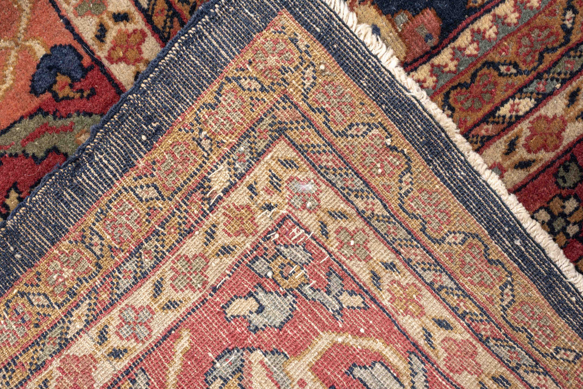 8' x 10' one-of-a-kind handmade vintage Farahan large size rug. Color palette: navy, rust, ivory, terracotta, dusty blue