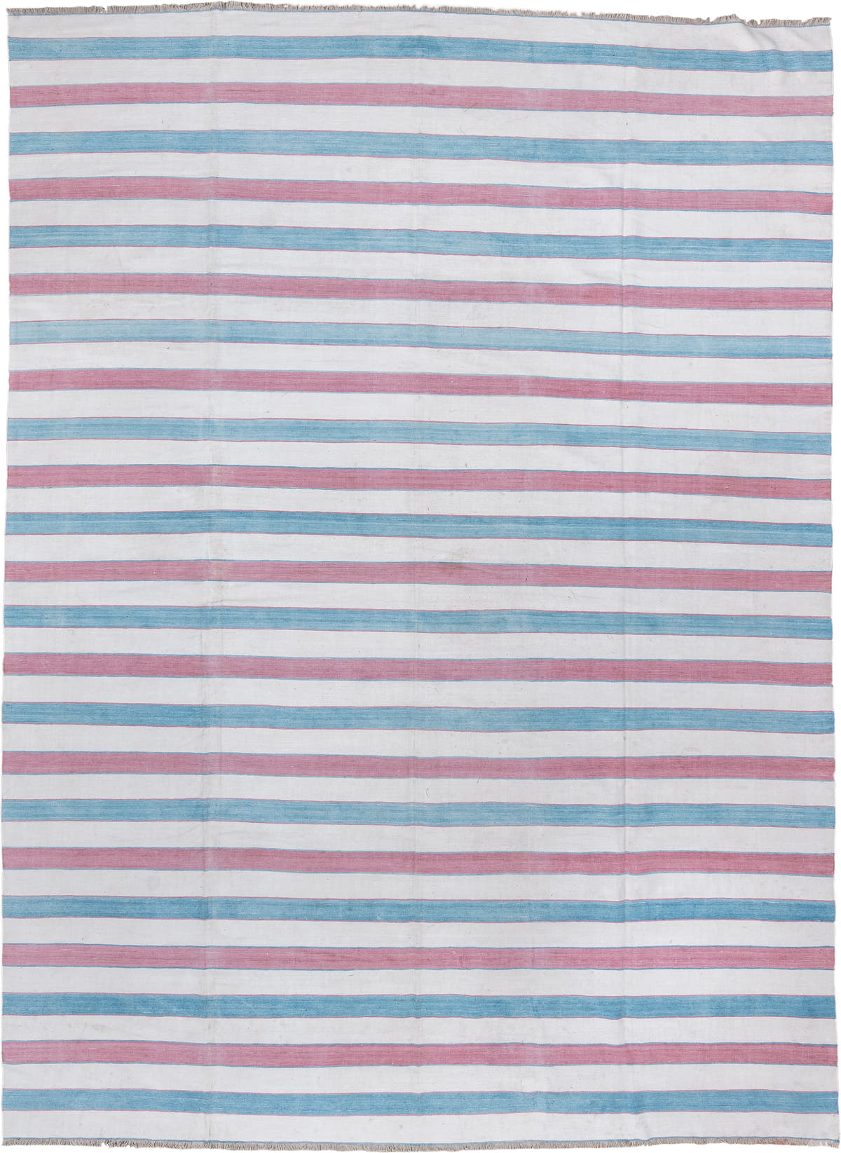 10' x 13' one-of-a-kind handmade antique Cot Dhurrie large size rug. Color palette: ivory, powder blue, dusty rose