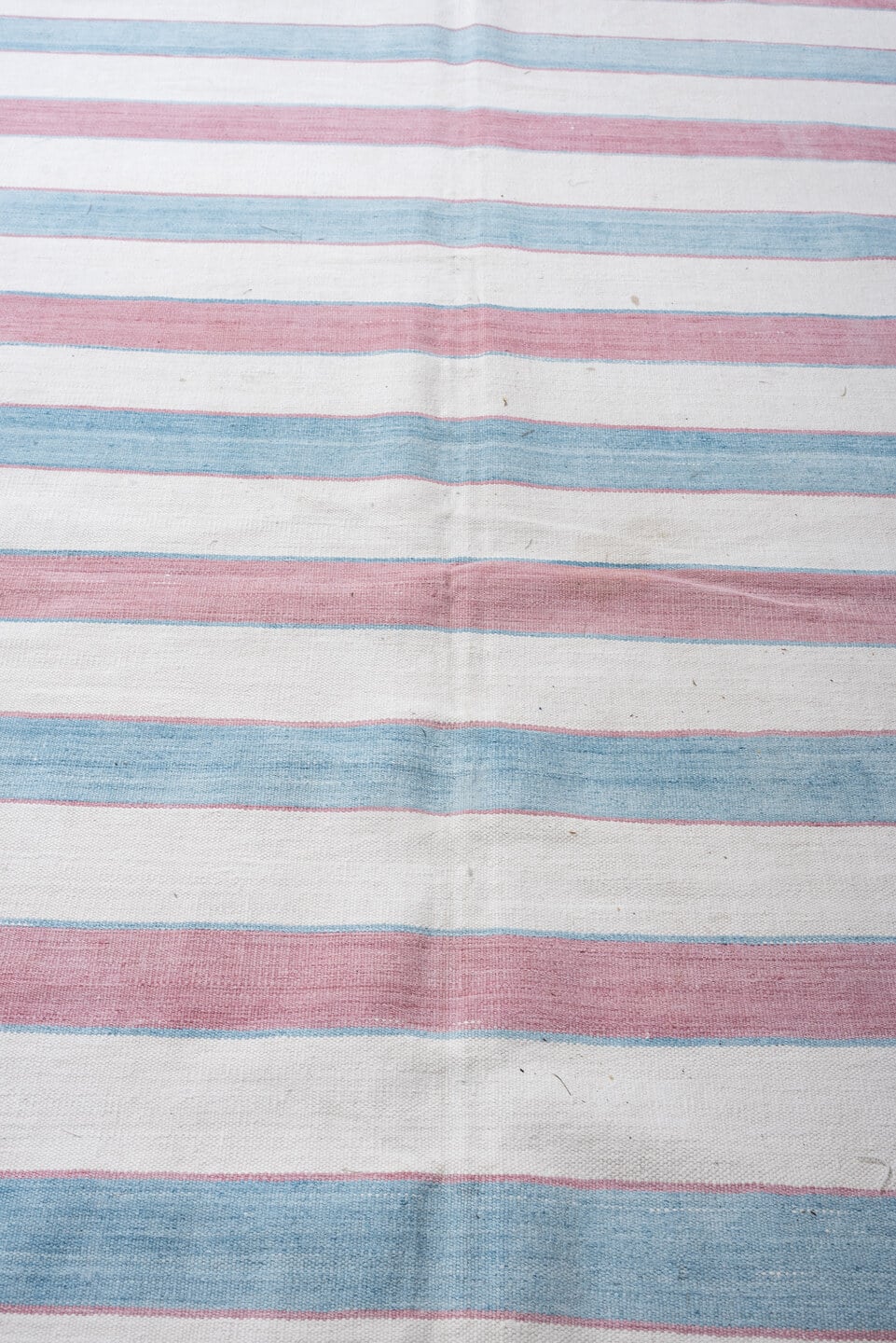 10' x 13' one-of-a-kind handmade antique Cot Dhurrie large size rug. Color palette: ivory, powder blue, dusty rose