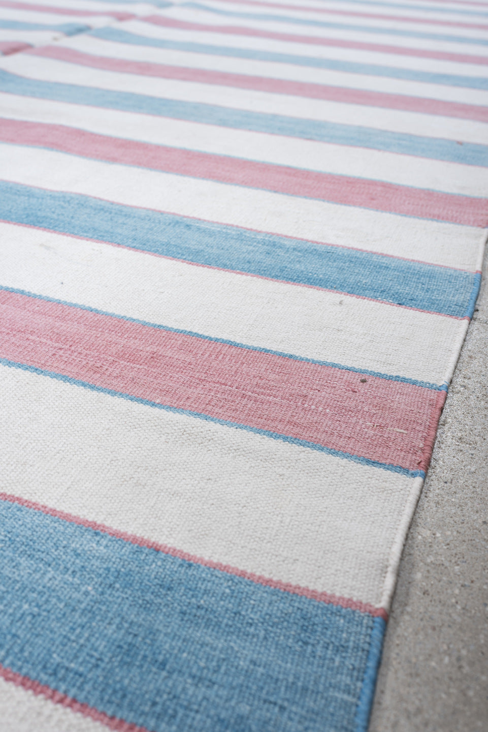 10' x 13' one-of-a-kind handmade antique Cot Dhurrie large size rug. Color palette: ivory, powder blue, dusty rose