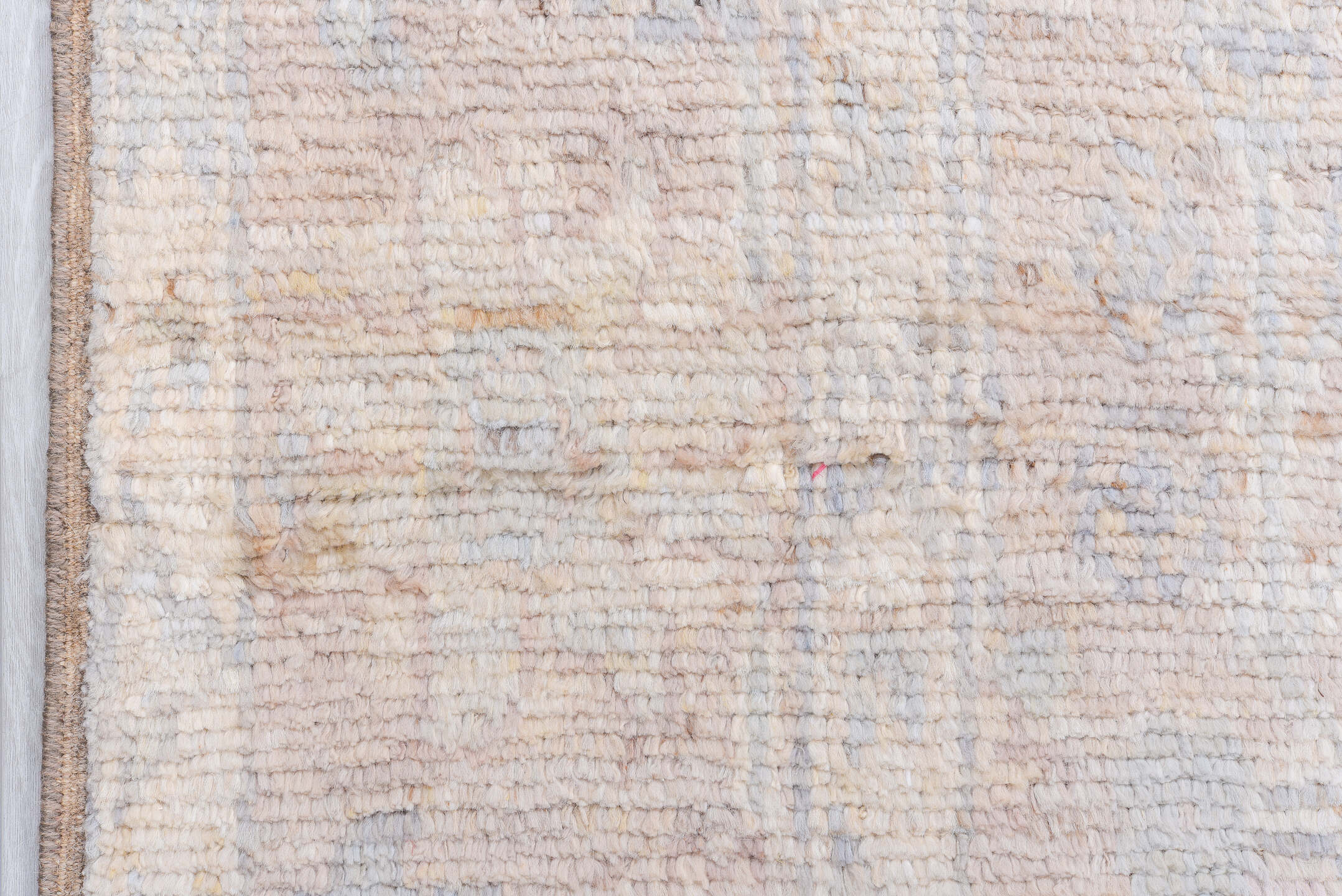 8' x 9' one-of-a-kind handmade vintage Oushak large size rug. Color palette: ivory, beige, pale blue, cream, blush, taupe