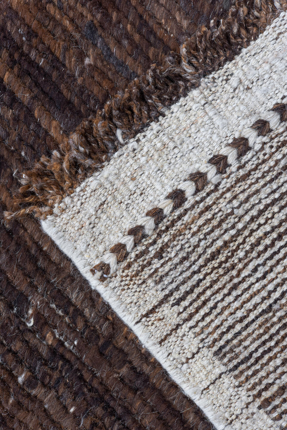 9' x 11' one-of-a-kind handmade vintage Tulu large size rug. Color palette: gray, brown, off-white, light gray, pink, black