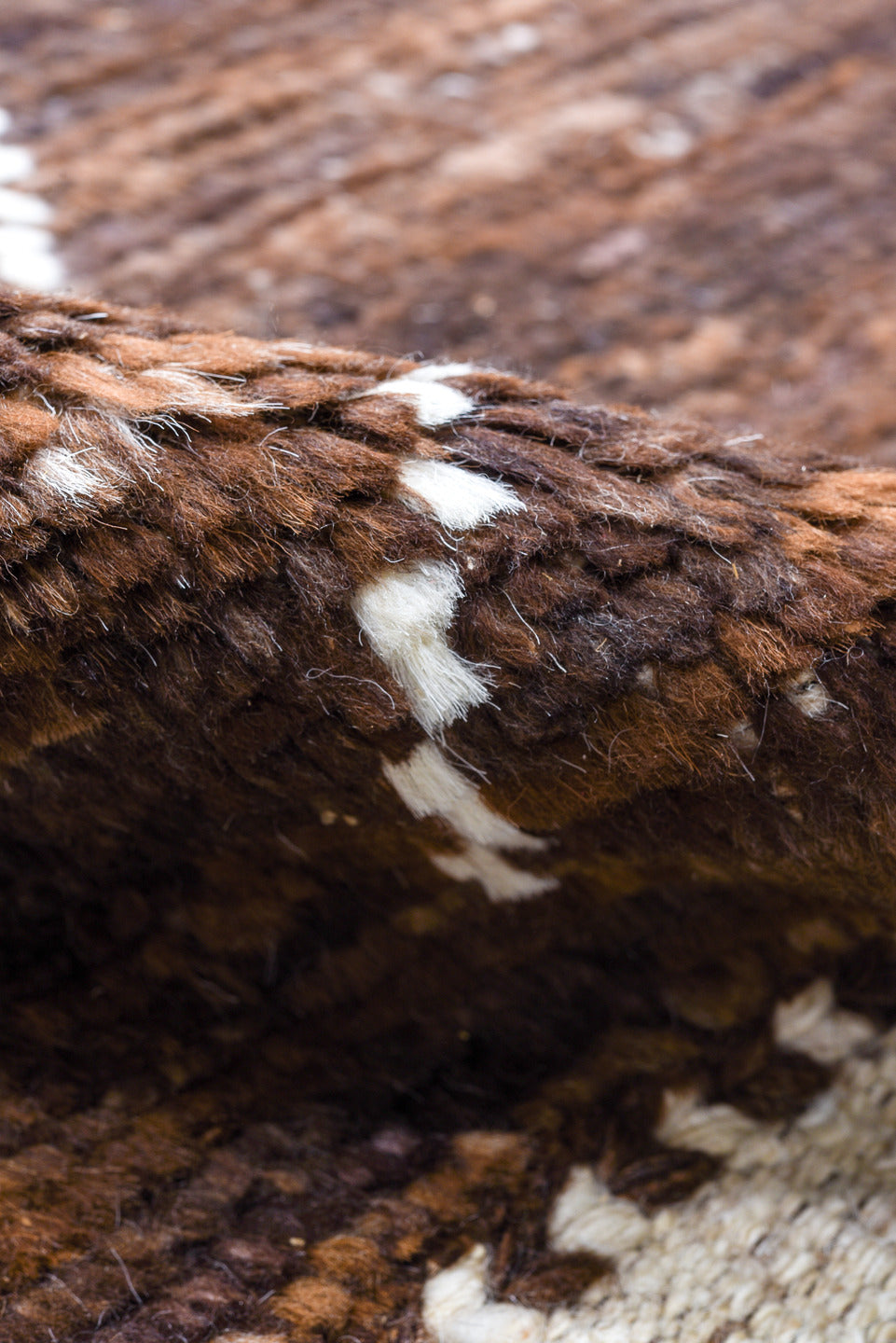 9' x 11' one-of-a-kind handmade vintage Tulu large size rug. Color palette: gray, brown, off-white, light gray, pink, black
