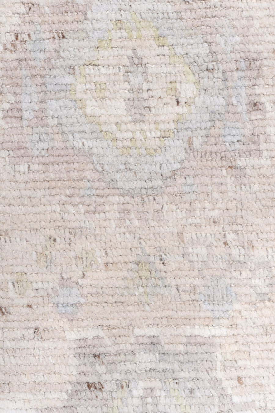 8' x 9' one-of-a-kind handmade vintage Oushak large size rug. Color palette: ivory, cream, blush, pale blue, sage, gold