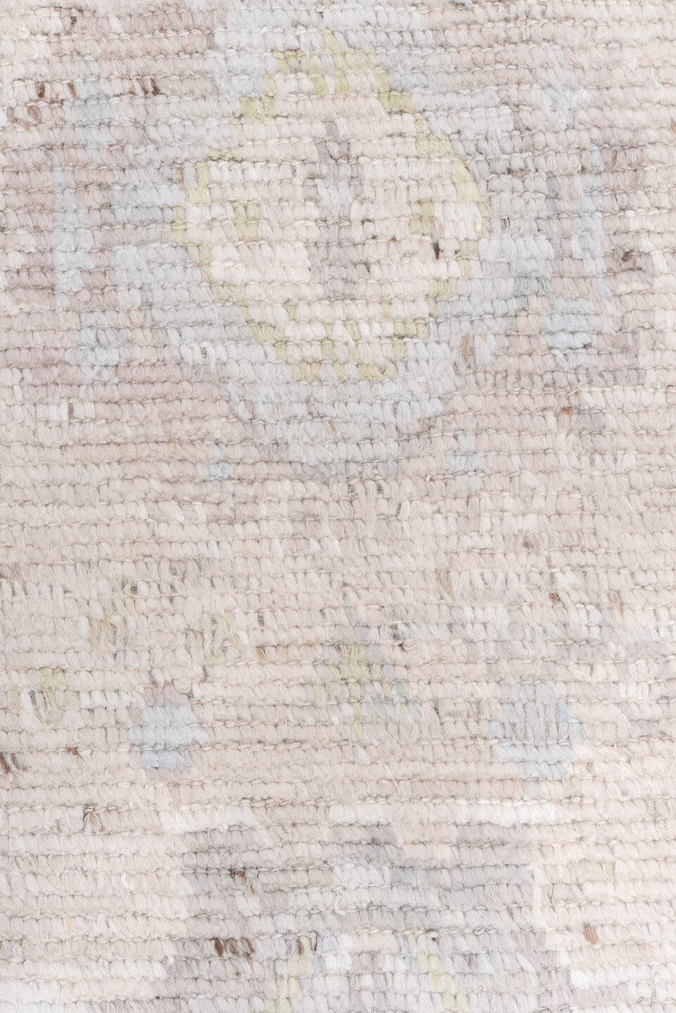 8' x 9' one-of-a-kind handmade vintage Oushak large size rug. Color palette: ivory, cream, blush, pale blue, sage, gold
