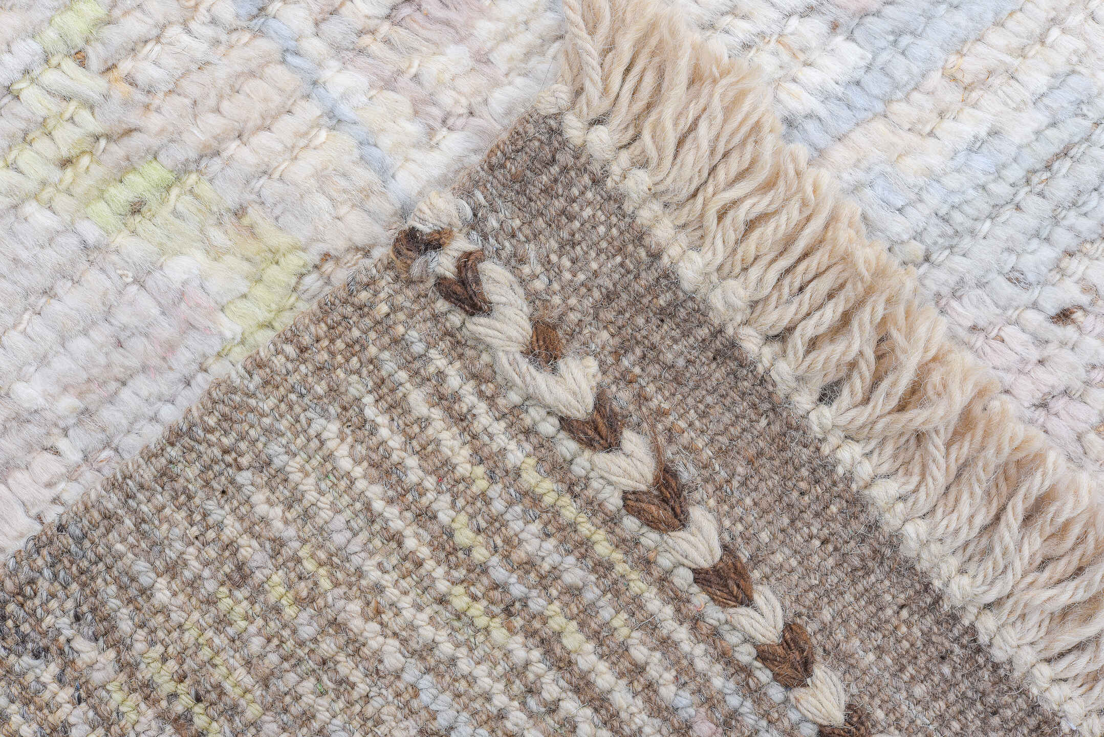 8' x 9' one-of-a-kind handmade vintage Oushak large size rug. Color palette: ivory, cream, blush, pale blue, sage, gold