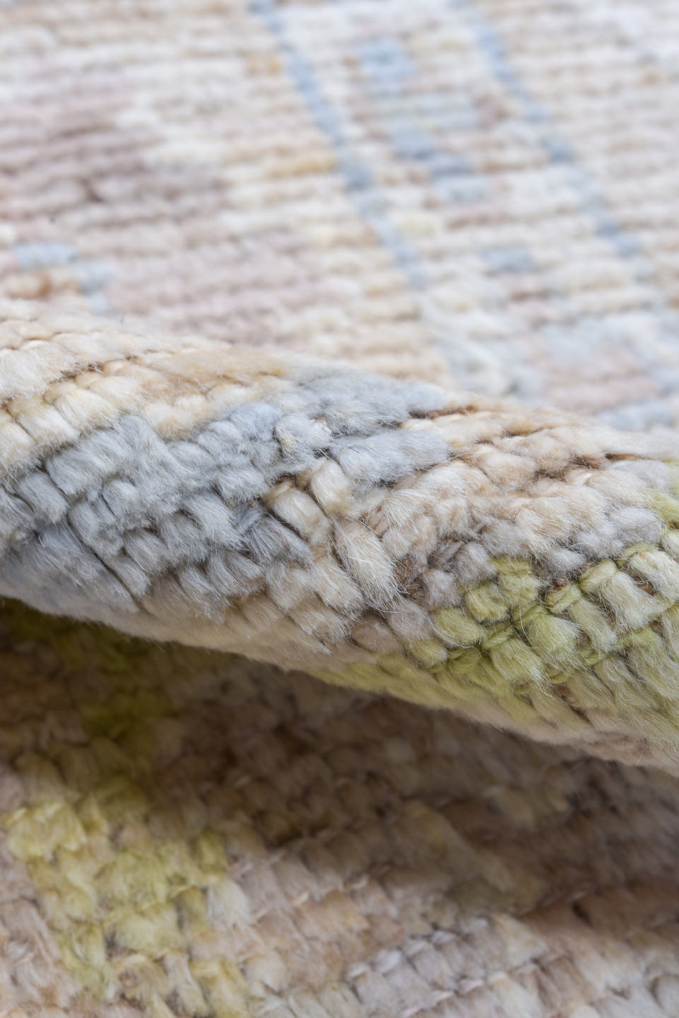 8' x 9' one-of-a-kind handmade vintage Oushak large size rug. Color palette: ivory, cream, blush, pale blue, sage, gold