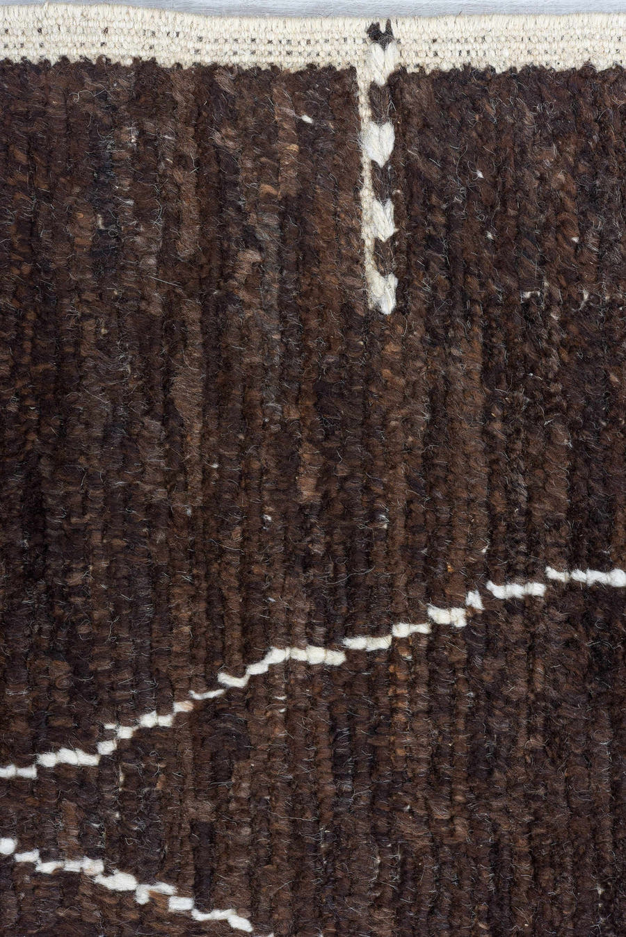 8' x 9' one-of-a-kind handmade vintage Tulu rug. Color palette: brown, ivory, espresso, taupe, black, beige, gray