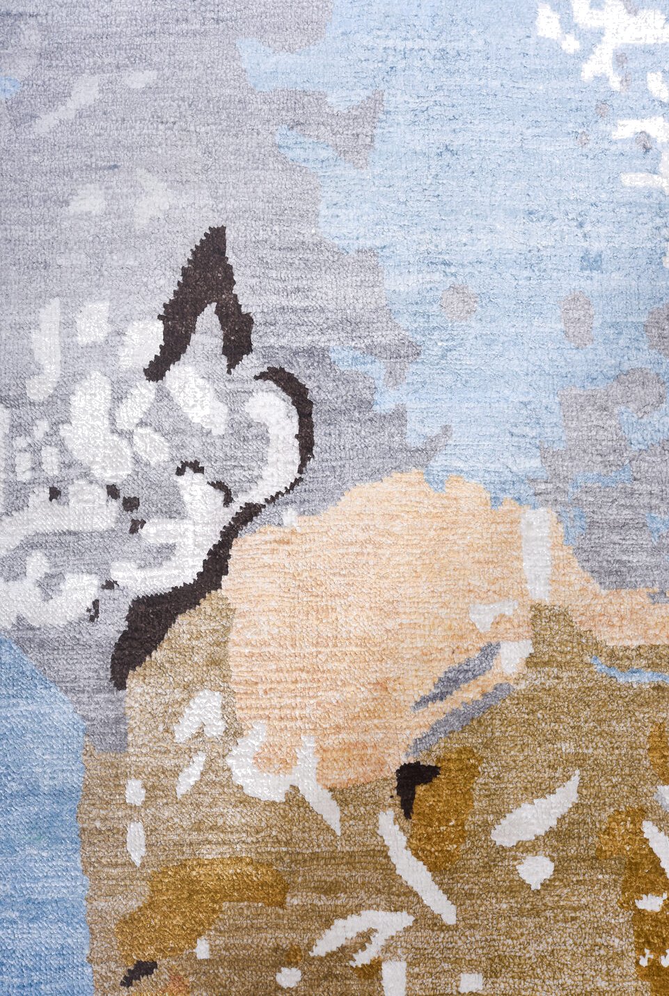 8' x 9' one-of-a-kind handmade vintage Contemporary rug. Color palette: blue, brown, burlywood, gainsboro, gray, light blue