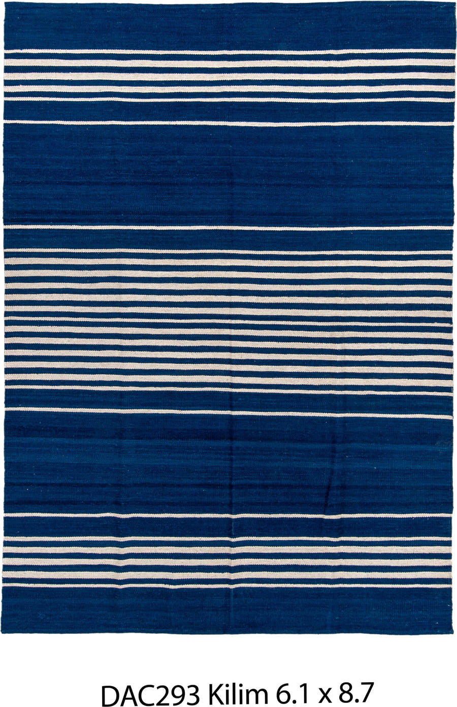 6' x 8' one-of-a-kind handmade vintage Kilim medium size rug. Color palette: indigo, ivory, purple