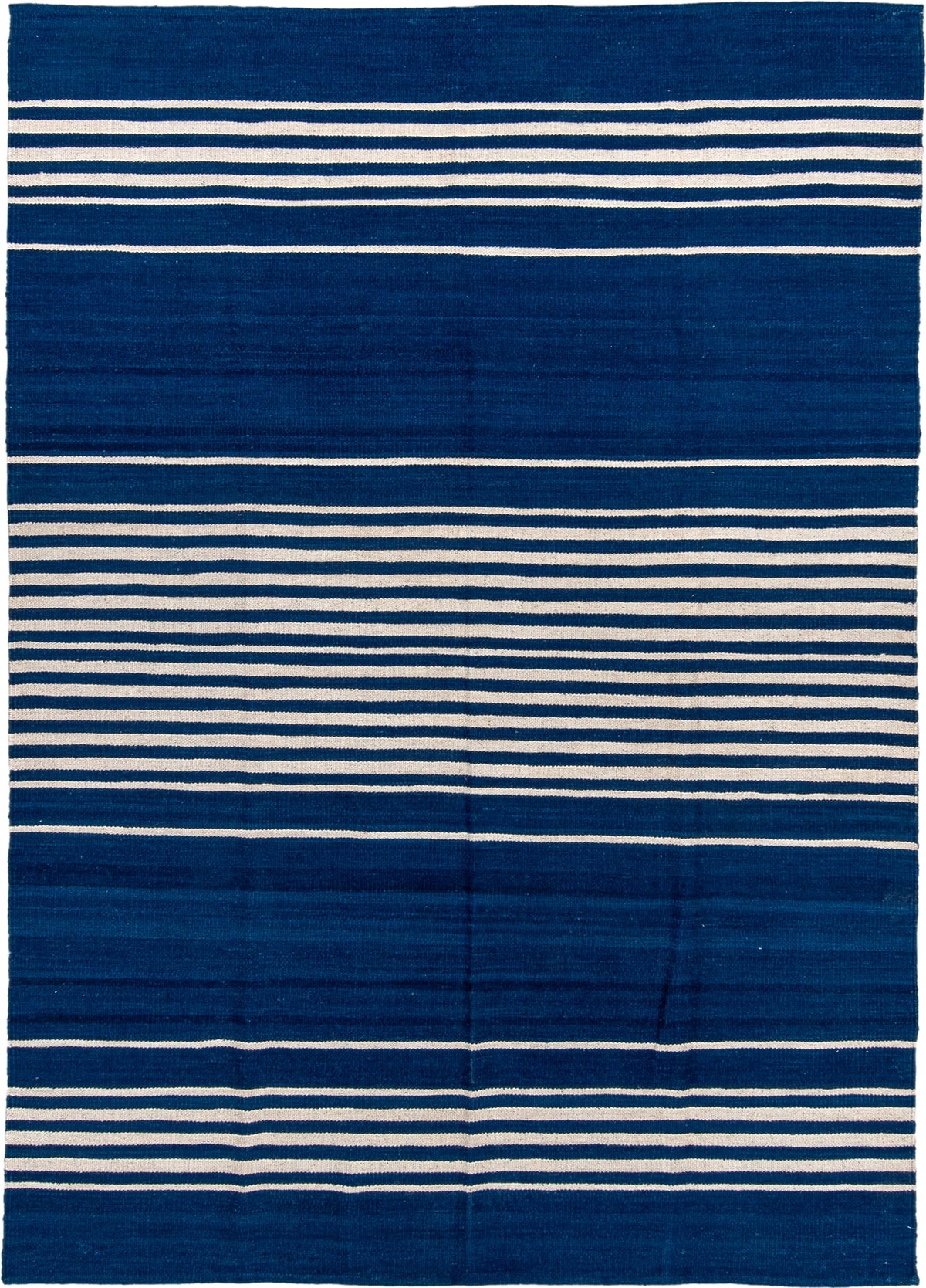 6' x 8' one-of-a-kind handmade vintage Kilim medium size rug. Color palette: indigo, ivory, purple